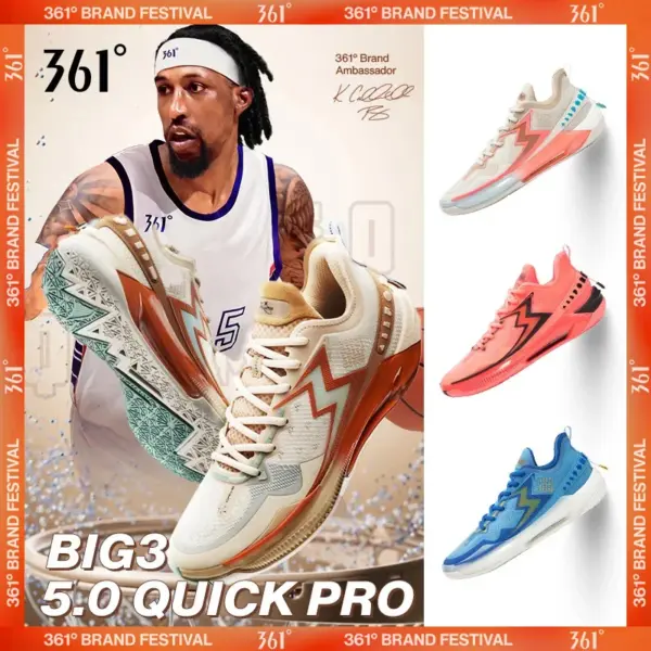 361 Degrees BIG3 5.0 Quick Pro Men's Basketball Shoes - Carbon Plate Support, Breathable & Flexible Training Sneakers